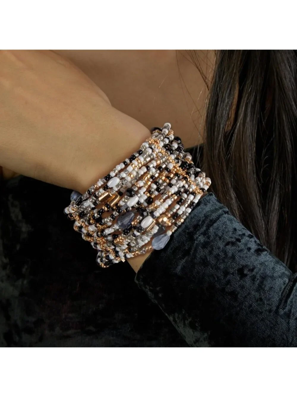 Vibrant Boho Beaded Stretch Bracelet - Multi-Row Resort-Style Statement Jewelry